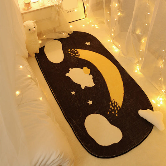 Rynx | Unique Bedroom Rug Multicolored Space Print Rug Polyester Non-Slip Pet-Friendly Rug