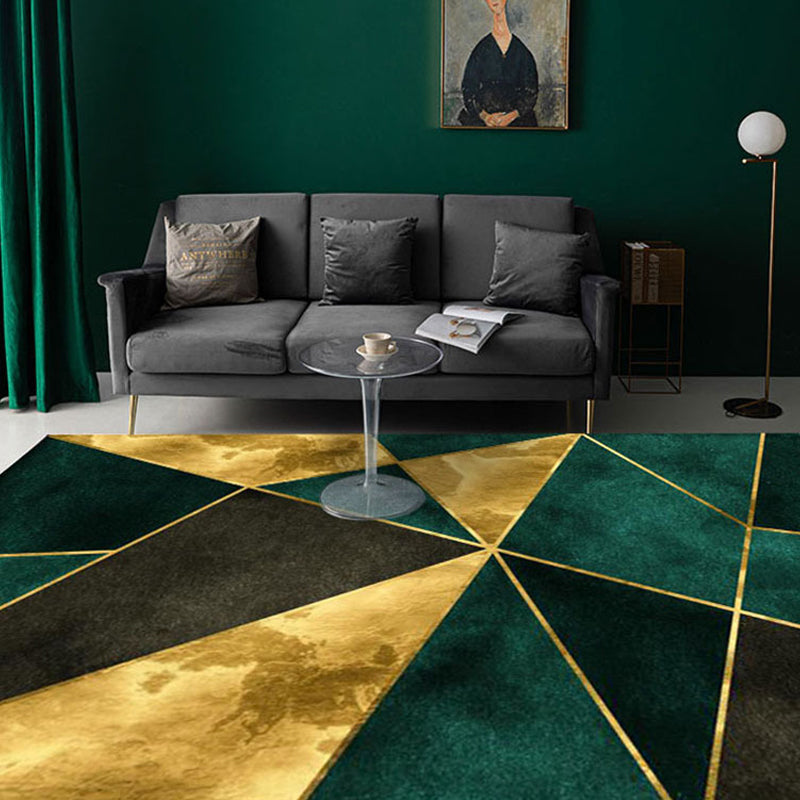 Rynx | Contemporary geometric print rug Multicolor polypropylene rug non-slip backing machine washable rug for the living room Gold-black