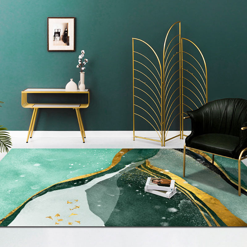 Rynx | Contemporary geometric print rug Multicolor polypropylene rug non-slip backing machine washable rug for the living room Light green