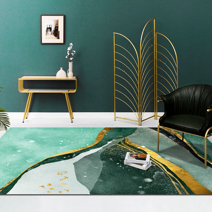Rynx | Contemporary geometric print rug Multicolor polypropylene rug non-slip backing machine washable rug for the living room Light green