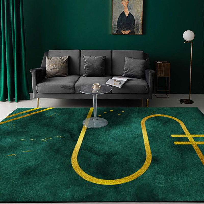 Rynx | Contemporary geometric print rug Multicolor polypropylene rug non-slip backing machine washable rug for the living room Dark green