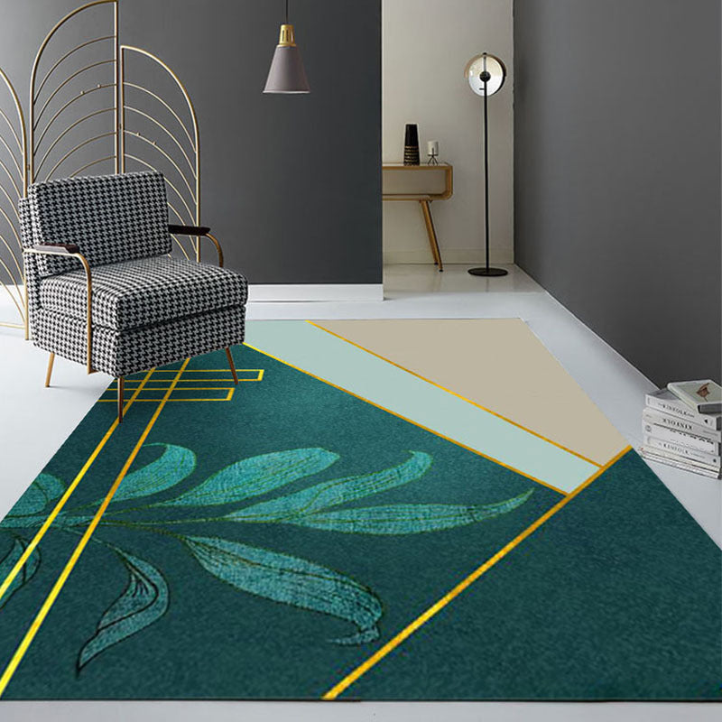 Rynx | Contemporary geometric print rug Multicolor polypropylene rug non-slip backing machine washable rug for the living room Turquoise