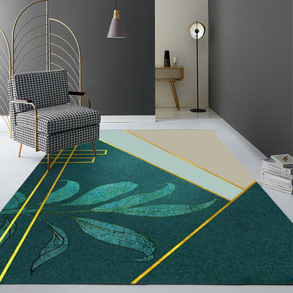 Rynx | Contemporary geometric print rug Multicolor polypropylene rug non-slip backing machine washable rug for the living room Turquoise