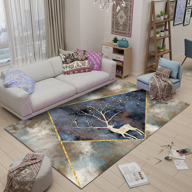 Rynx | Contemporary geometric print rug Multicolor polypropylene rug non-slip backing machine washable rug for the living room Khaki