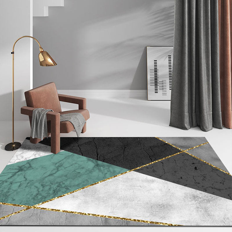 Rynx | Contemporary geometric print rug Multicolor polypropylene rug non-slip backing machine washable rug for the living room Gray