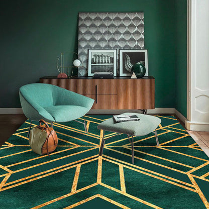 Rynx | Contemporary geometric print rug Multicolor polypropylene rug non-slip backing machine washable rug for the living room Gold
