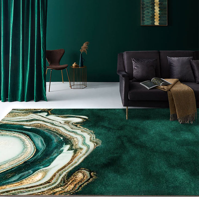 Rynx | Contemporary geometric print rug Multicolor polypropylene rug non-slip backing machine washable rug for the living room Black green