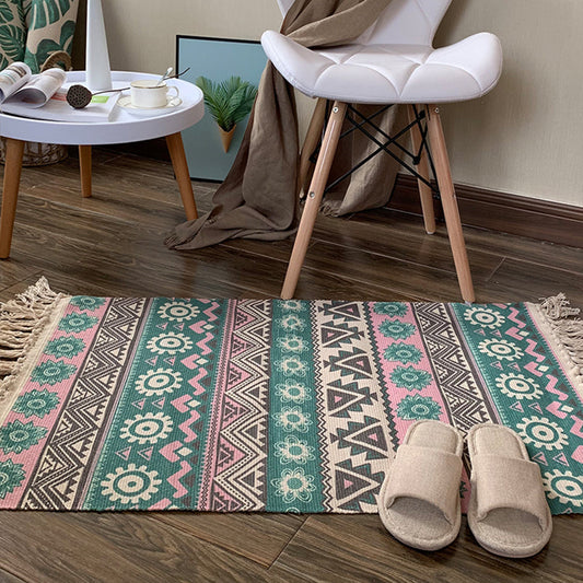 Rynx | Southwest Geometric Print Rug Multicolor Linen Rug Hand-Tufted Pet-Friendly Rug with Fringes for Decoration
