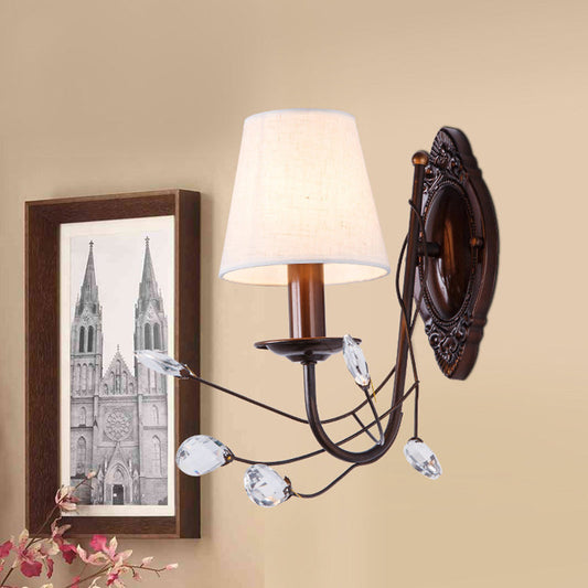 Rynx | Conical Fabric Wall Lamp Modern Style 1/2-Light White Wall Light with Clear Crystal Accent
