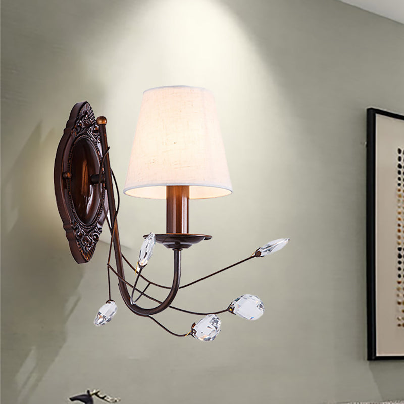 Rynx | Conical Fabric Wall Lamp Modern Style 1/2-Light White Wall Light with Clear Crystal Accent