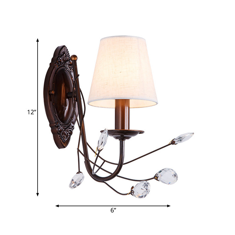 Rynx | Conical Fabric Wall Lamp Modern Style 1/2-Light White Wall Light with Clear Crystal Accent