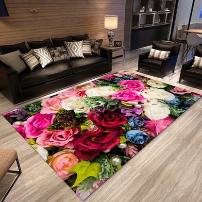 Rynx | Multicolored trendy rug, polypropylene, floral printed rug with non-slip backing, pet-friendly rug for the living room