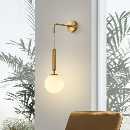 Rynx | Gold Finish Mini Globe Wall Light Sconces Minimalism 1-Bulb Cream Glass Wall Lighting