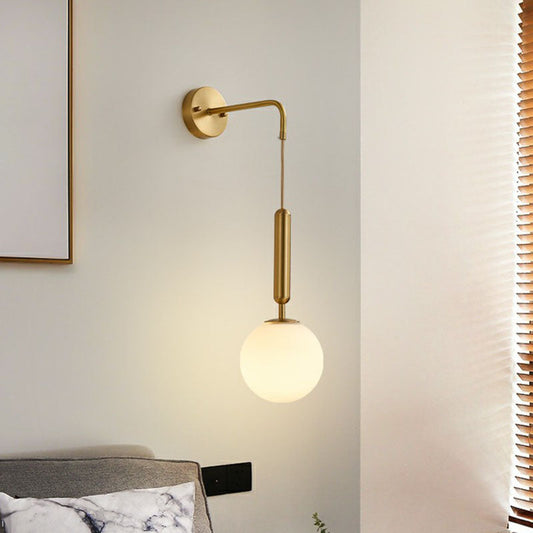 Rynx | Gold Finish Mini Globe Wall Light Sconces Minimalism 1-Bulb Cream Glass Wall Lighting