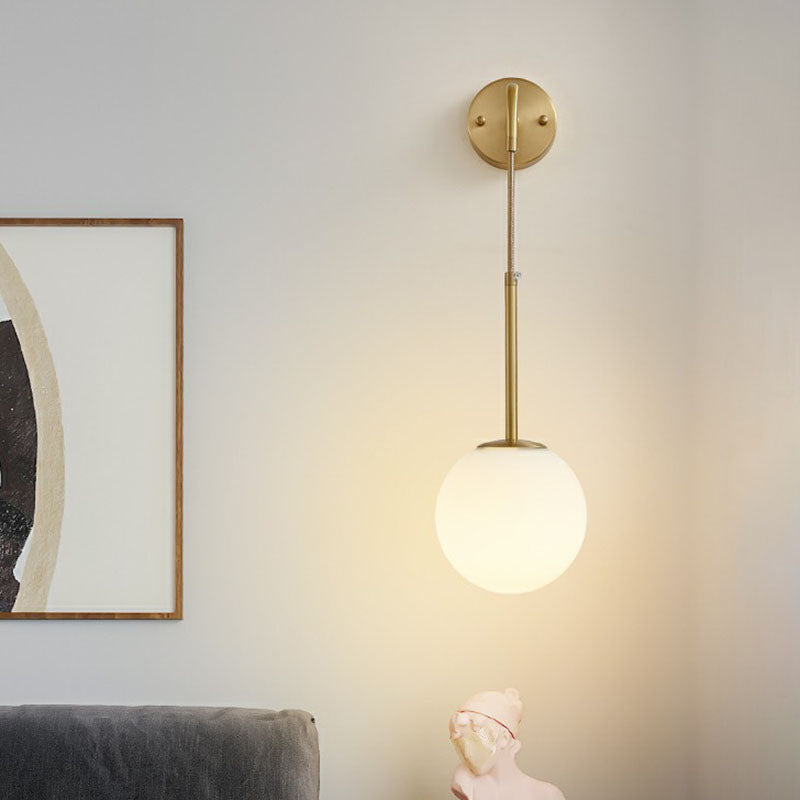 Rynx | Gold Finish Mini Globe Wall Light Sconces Minimalism 1-Bulb Cream Glass Wall Lighting