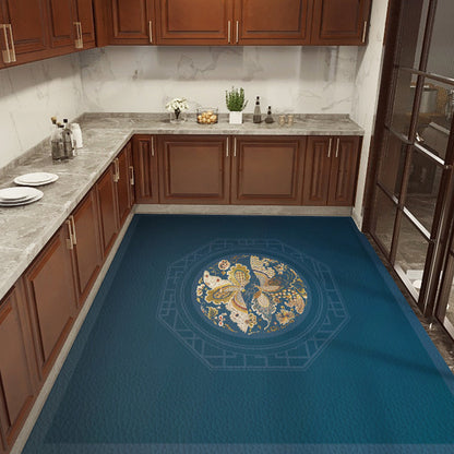 Rynx | Classical Printed Rug Multi Color Oriental Rug PU Leather Stain Resistant Easy Care Anti-Slip Rug for Kitchen