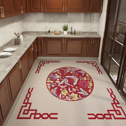 Rynx | Classical Printed Rug Multi Color Oriental Rug PU Leather Stain Resistant Easy Care Anti-Slip Rug for Kitchen