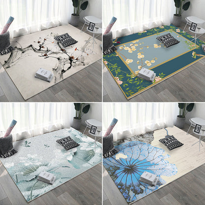Rynx | Oriental Home Rug Multi Colored Ink Painting Flower Rug Polyester Washable Non-Slip Pet-Friendly Rug