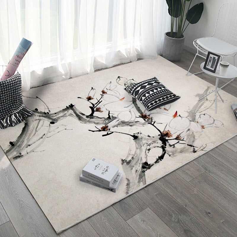 Rynx | Oriental Home Rug Multi Colored Ink Painting Flower Rug Polyester Washable Non-Slip Pet-Friendly Rug