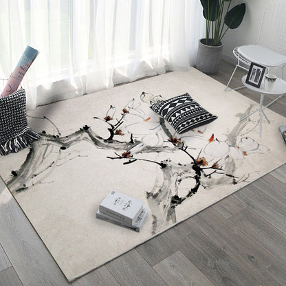 Rynx | Oriental Home Rug Multi Colored Ink Painting Flower Rug Polyester Washable Non-Slip Pet-Friendly Rug