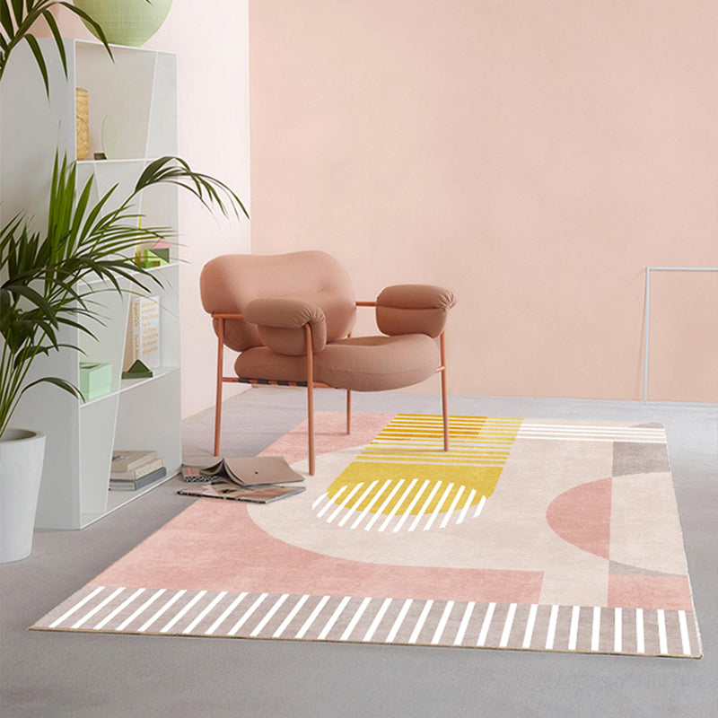 Rynx | Simplicity Colorblock Art Print Rug Multi Color Synthetics Carpet Non-Slip Backing Washable Pet Friendly Rug for Great Room
