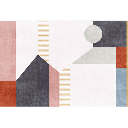 Rynx | Simplicity Colorblock Art Print Rug Multi Color Synthetics Carpet Non-Slip Backing Washable Pet Friendly Rug for Great Room
