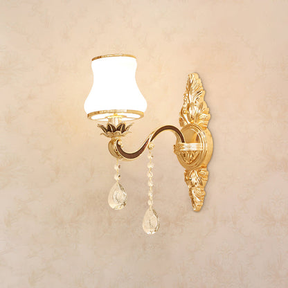 Rynx | Wall Lighting Wall Lamp Classic Engraved Arm Metal Wall Mount Light with White Glass Shade