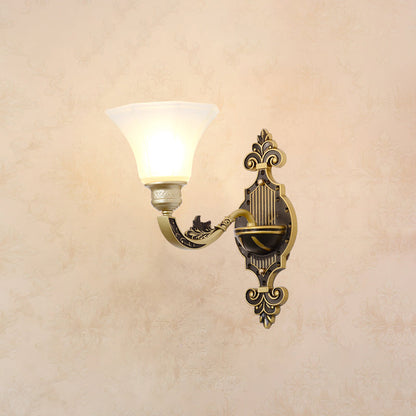 Rynx | Wall Lighting Wall Lamp Classic Engraved Arm Metal Wall Mount Light with White Glass Shade