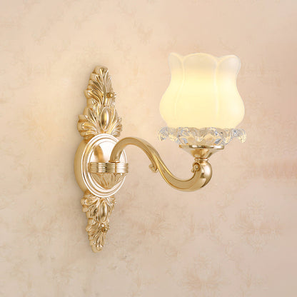 Rynx | Wall Lighting Wall Lamp Classic Engraved Arm Metal Wall Mount Light with White Glass Shade