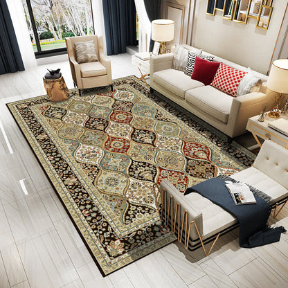 Rynx | Retro Living Room Carpet Multicolored Floral Pattern Indoor Carpet Polypropylene Non-Slip Machine Washable Carpet
