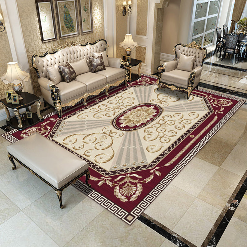Rynx | Retro Living Room Carpet Multicolored Floral Pattern Indoor Carpet Polypropylene Non-Slip Machine Washable Carpet
