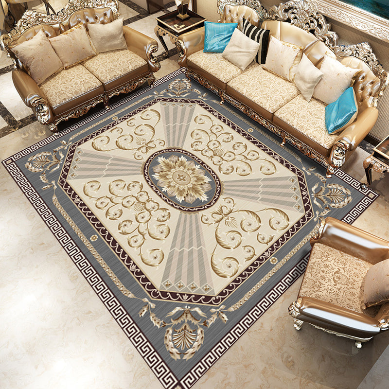 Rynx | Retro Living Room Carpet Multicolored Floral Pattern Indoor Carpet Polypropylene Non-Slip Machine Washable Carpet