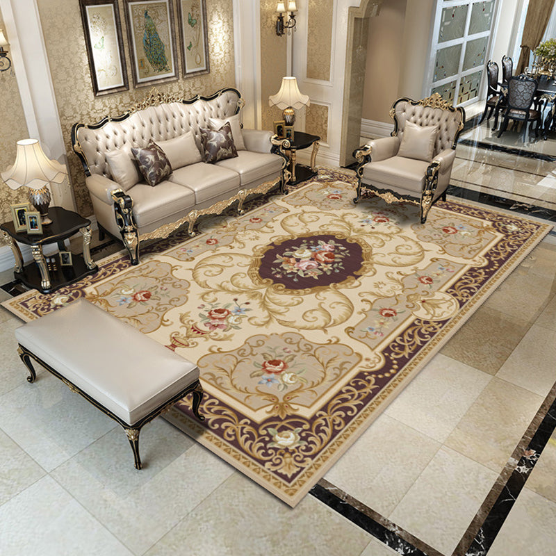 Rynx | Retro Living Room Carpet Multicolored Floral Pattern Indoor Carpet Polypropylene Non-Slip Machine Washable Carpet