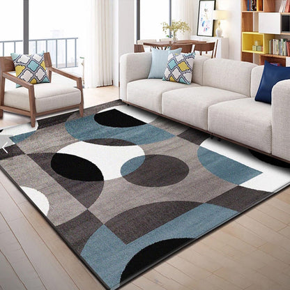 Rynx | Modern Living Room Rug Multi Color Geometric Print Area Carpet Synthetics Non-Slip Backing Easy Care Rug