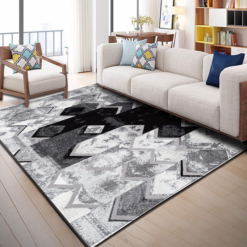 Rynx | Modern Living Room Rug Multi Color Geometric Print Area Carpet Synthetics Non-Slip Backing Easy Care Rug
