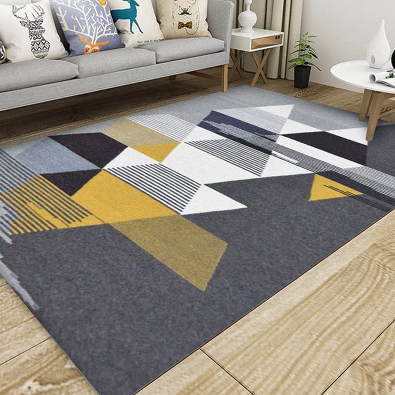 Rynx | Modern Living Room Rug Multi Color Geometric Print Area Carpet Synthetics Non-Slip Backing Easy Care Rug
