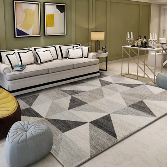 Rynx | Modern Living Room Rug Multi Color Geometric Print Area Carpet Synthetics Non-Slip Backing Easy Care Rug