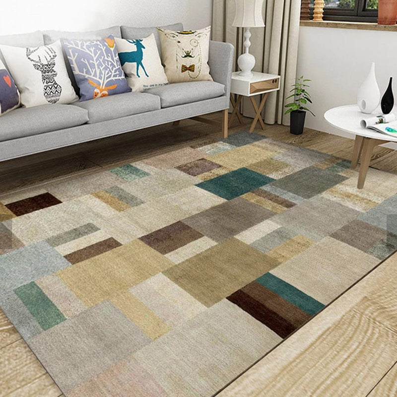 Rynx | Modern Living Room Rug Multi Color Geometric Print Area Carpet Synthetics Non-Slip Backing Easy Care Rug