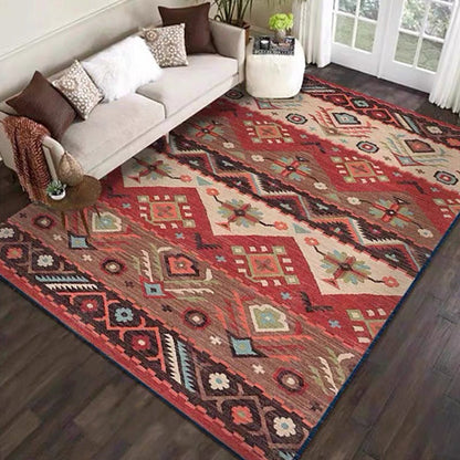 Rynx | Multicolored Retro Rug Polyester Geometric Indoor Rug Non-Slip Back Pet-Friendly Low-Maintenance Rug for Room