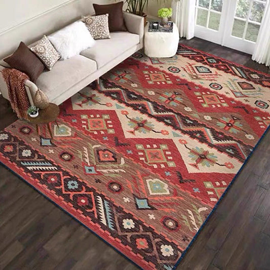 Rynx | Multicolored Retro Rug Polyester Geometric Indoor Rug Non-Slip Back Pet-Friendly Low-Maintenance Rug for Room