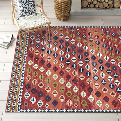 Rynx | Multicolored Retro Rug Polyester Geometric Indoor Rug Non-Slip Back Pet-Friendly Low-Maintenance Rug for Room