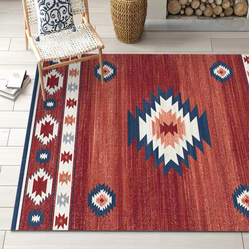 Rynx | Multicolored Retro Rug Polyester Geometric Indoor Rug Non-Slip Back Pet-Friendly Low-Maintenance Rug for Room