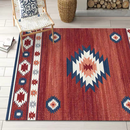 Rynx | Multicolored Retro Rug Polyester Geometric Indoor Rug Non-Slip Back Pet-Friendly Low-Maintenance Rug for Room