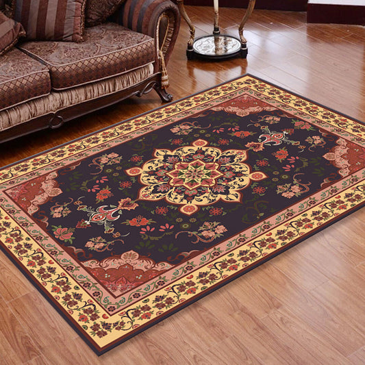 Rynx | Retro Floral Printed Rug Multicolor Synthetic Rug Non-Slip Back Machine Washable Indoor Rug for the Living Room