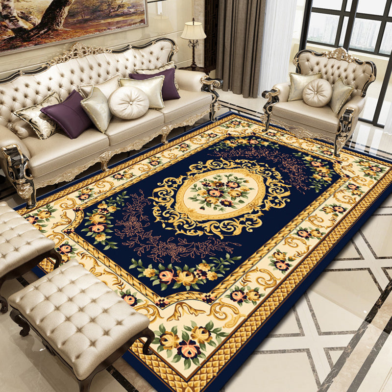 Rynx | Retro Floral Printed Rug Multicolor Synthetic Rug Non-Slip Back Machine Washable Indoor Rug for the Living Room