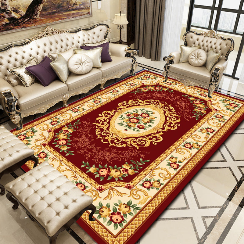 Rynx | Retro Floral Printed Rug Multicolor Synthetic Rug Non-Slip Back Machine Washable Indoor Rug for the Living Room