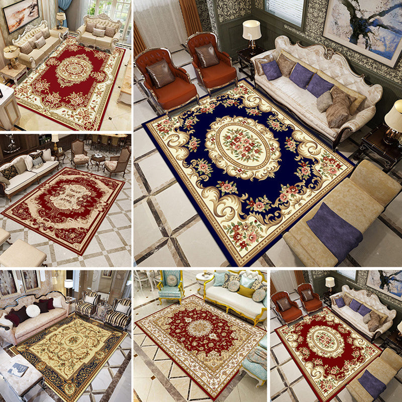 Rynx | Multicolored Living Room Rug Olden Floral Print Rug Polyester Non-slip Machine washable Rug