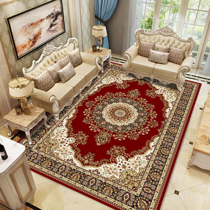 Rynx | Multicolored Living Room Rug Olden Floral Print Rug Polyester Non-slip Machine washable Rug