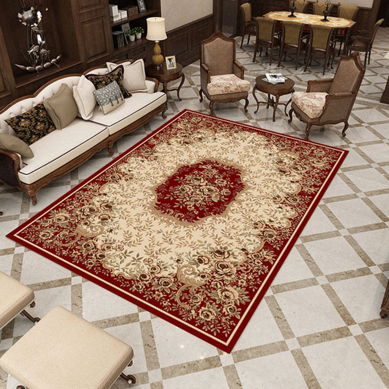 Rynx | Multicolored Living Room Rug Olden Floral Print Rug Polyester Non-slip Machine washable Rug