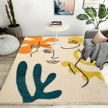 Rynx | Western Living Room Rug Multi Color Abstract Print Indoor Rug Polyster Anti-Slip Backing Stain-Resistant Carpet